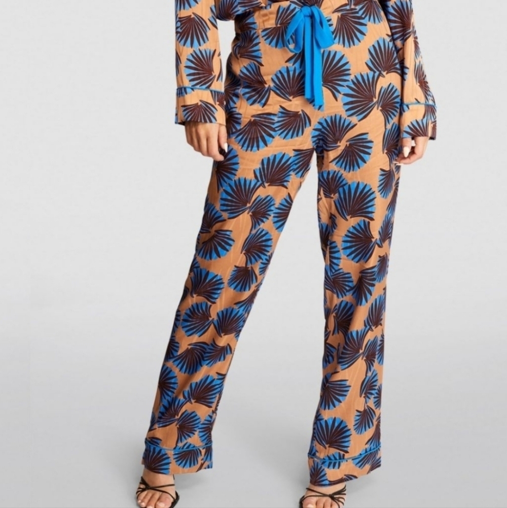 DVF Diane Von Furstenberg Veronica Pant, Tobacco large fan print, NWT Size L